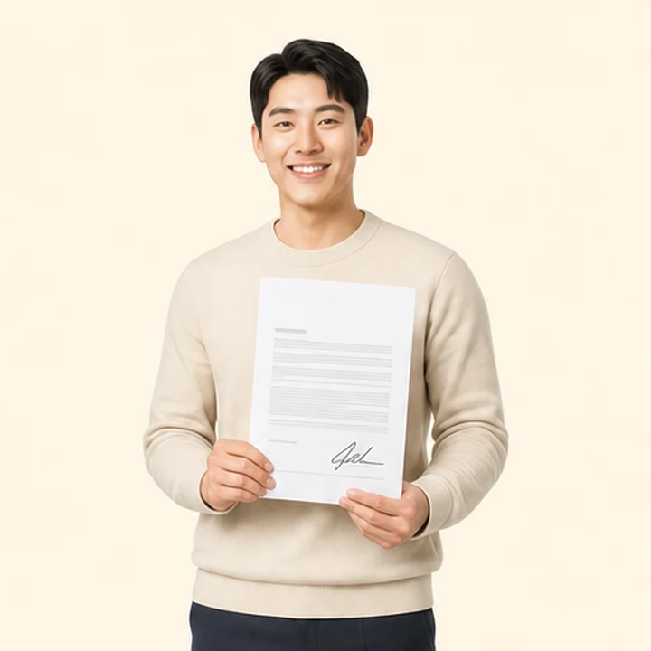 사회초년생 장기렌트 서면 견적서를 들고 있는 고객